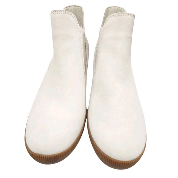 SOREL WOMEN WHITE LEATHER SLIP ON WEDGE BOOT US 8 CLASSIC DRESSY NEUTRAL COMFORT - Picture 2 of 7